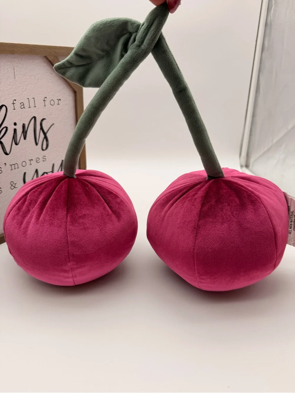 Target Velvet Pink Cherry Pillow Duo with Green Stem